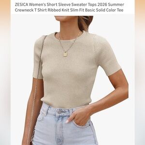 ZESICA Women's Ribbed Short Sleeve Top - Cream